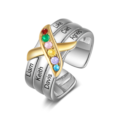 Jessemade UK 6 Birthstones - Personalized 6 Birthstones & 6 Names Beautiful Ring, a Customized Gift for Her 19.99 b6-n6