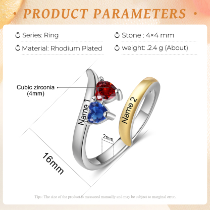 2 Names - Personalized 2 Birthstones and 2 Names Beautiful Ring, Customized Gift for Her