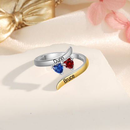 2 Names - Personalized 2 Birthstones and 2 Names Beautiful Ring, Customized Gift for Her