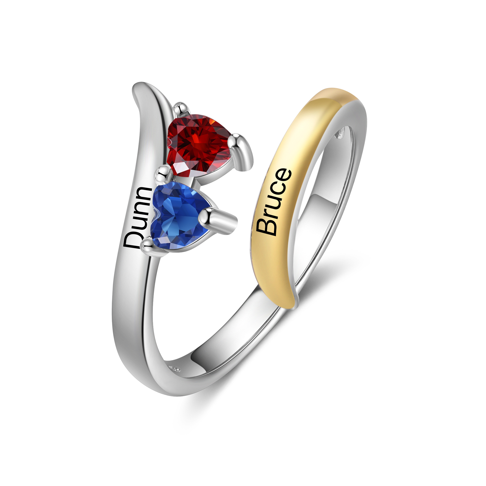 2 Names - Personalized 2 Birthstones and 2 Names Beautiful Ring, Customized Gift for Her