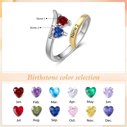 2 Names - Personalized 2 Birthstones and 2 Names Beautiful Ring, Customized Gift for Her