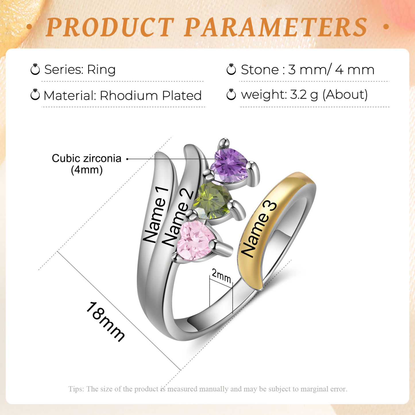 3 Names - Personalized 3 Birthstones and 3 Names Beautiful Ring, Customized Gift for Her