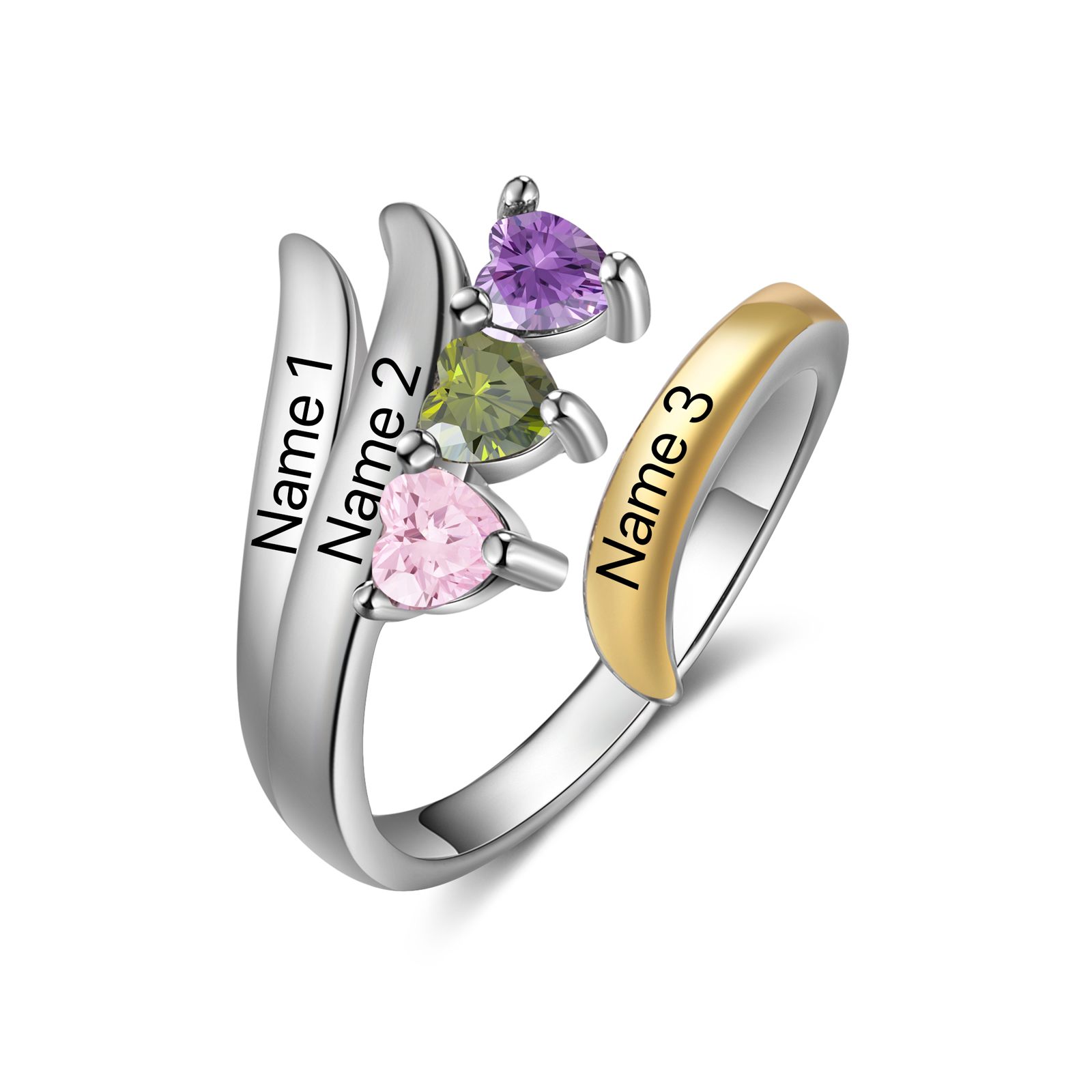 3 Names - Personalized 3 Birthstones and 3 Names Beautiful Ring, Customized Gift for Her