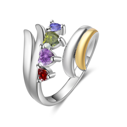4 Names - Personalized 4 Birthstones and 4 Names Beautiful Ring, Customized Gift for Her