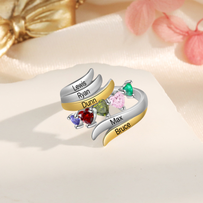 5 Names - Personalized 5 Birthstones and 5 Names Beautiful Ring, Customized Gift for Her