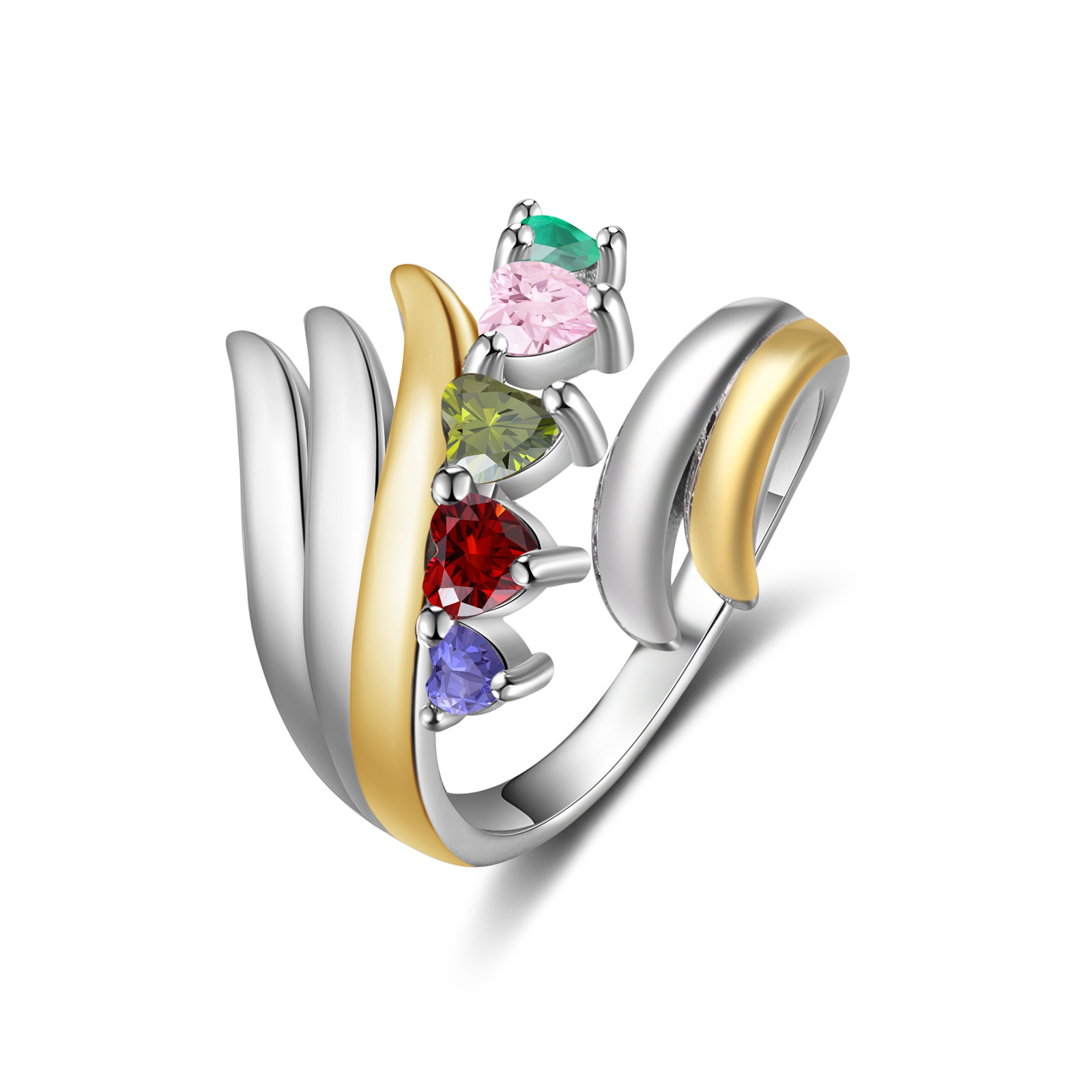 5 Names - Personalized 5 Birthstones and 5 Names Beautiful Ring, Customized Gift for Her