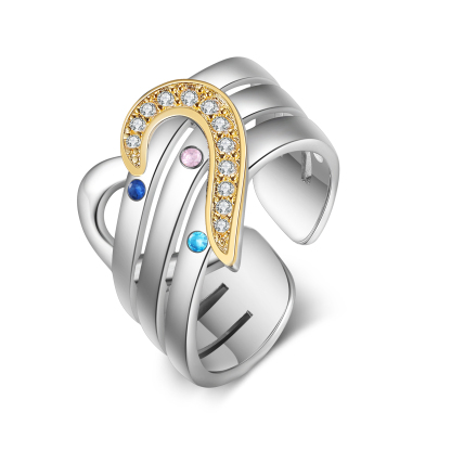 3 Names - Personalized 3 Birthstones and 3 Names Beautiful Heart Ring, Customized Gift for Her