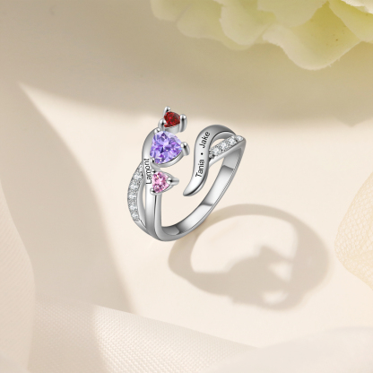 Personalized Women's Ring Customized With 3 Names & 3 Birthstones Open Fashion Ring Gift for Her | Jessmade