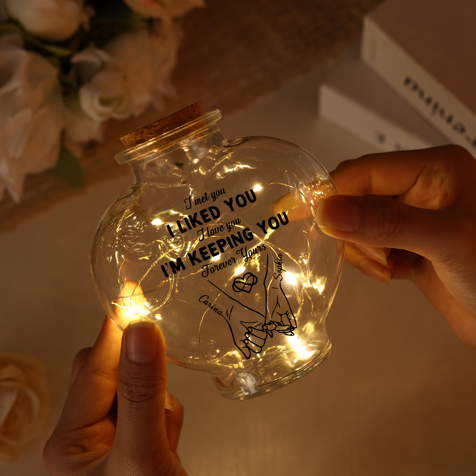 Personalised Heart Glass LED Message Bottle Lamp