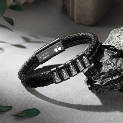 Personalised 2-6 Names Braided Leather Bracelet For Men Dad Grandad
