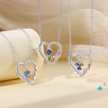Personalised 2-4 Birthstones Heart Necklace