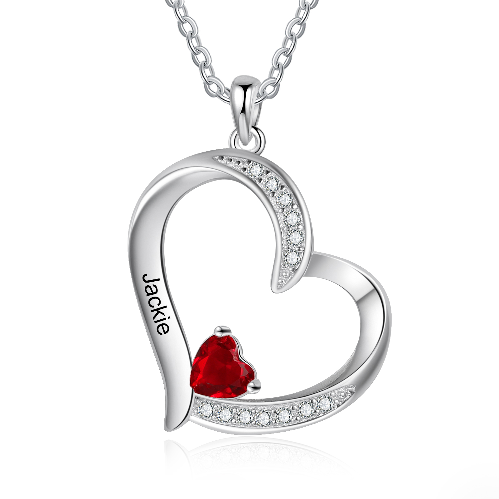 Personalised 925 Sterling Silver Heart Birthstone Necklace with 1-6 Names