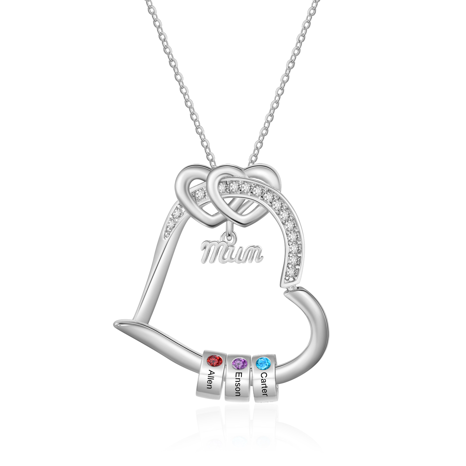 Personalised Mum Heart Necklace with 1-5 Birthstones
