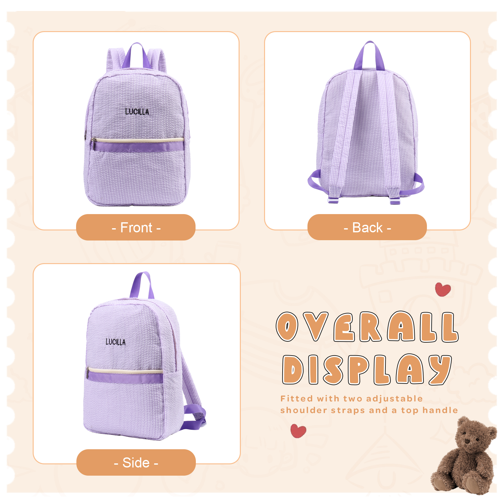 Personalized School Bag Custom Name Canvas Children Backpack Back To School Gift For Children