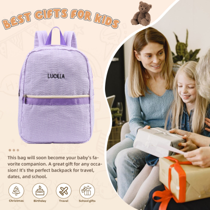 Personalized School Bag Custom Name Canvas Children Backpack Back To School Gift For Children