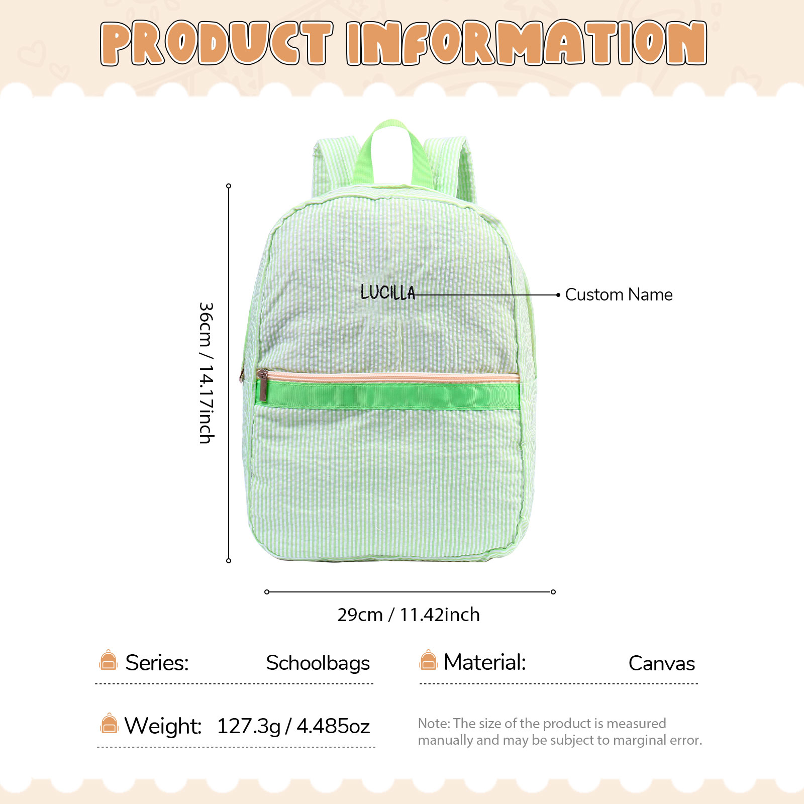 Personalized School Bag Custom Name Canvas Children Backpack Back To School Gift For Children