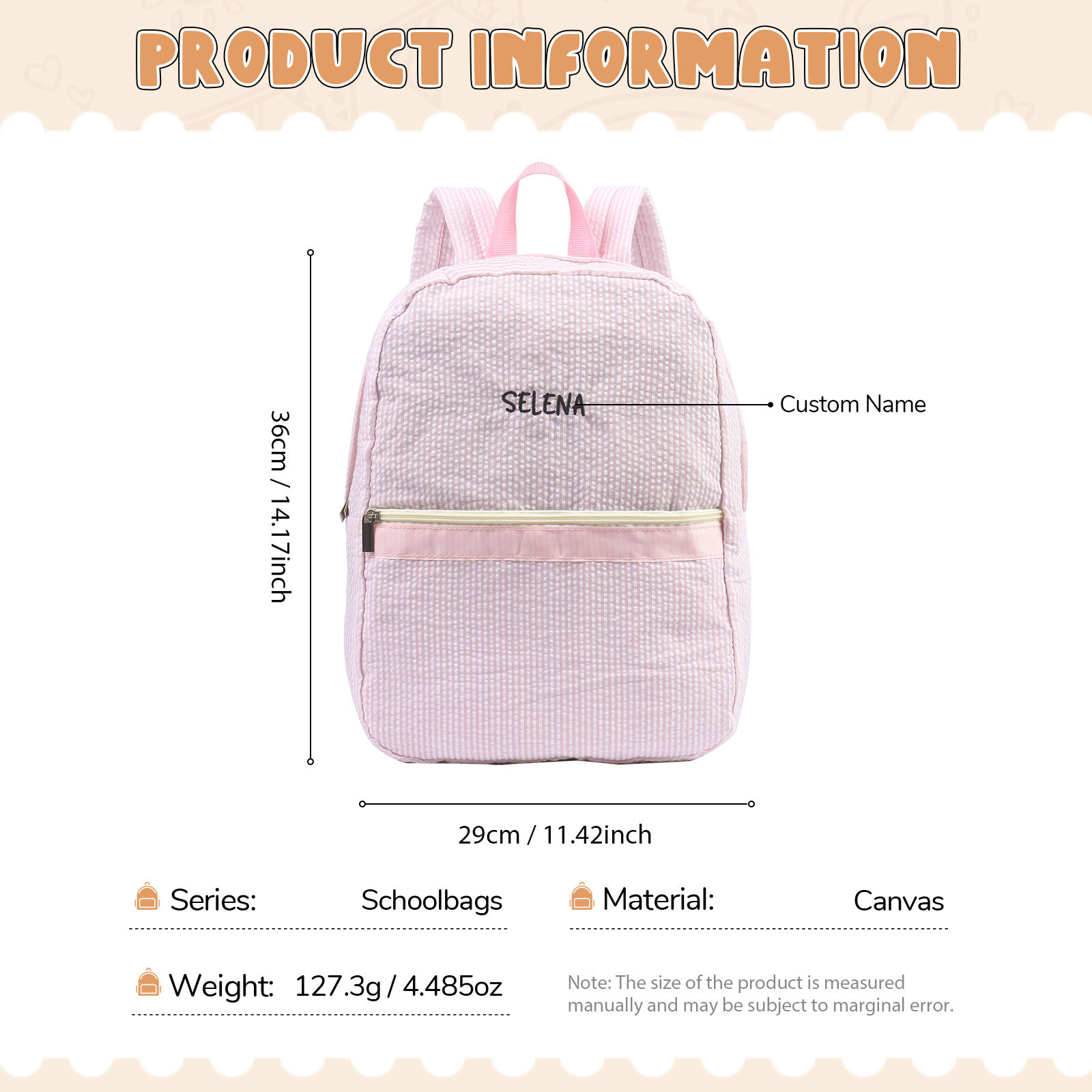 Personalized School Bag Custom Name Canvas Children Backpack Back To School Gift For Children