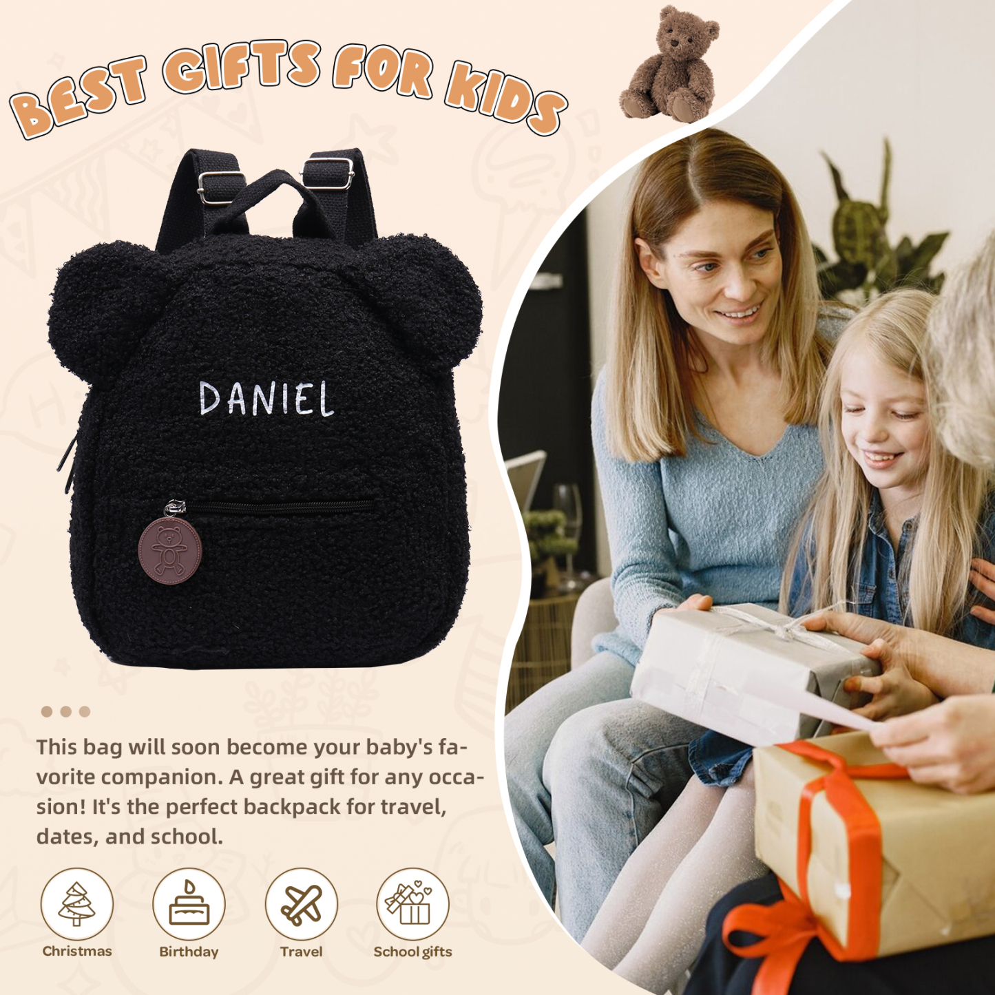 Personalized School Bag Custom Name Plush Children Backpack Children Back To School Gift