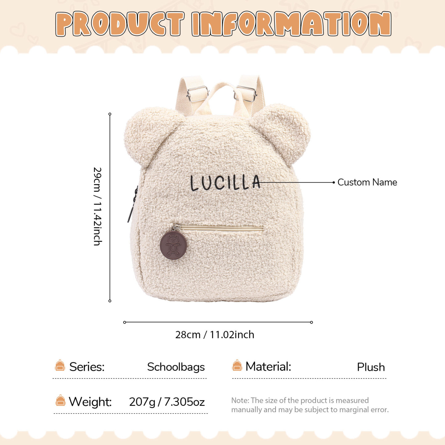 Personalized School Bag Custom Name Plush Children Backpack Children Back To School Gift