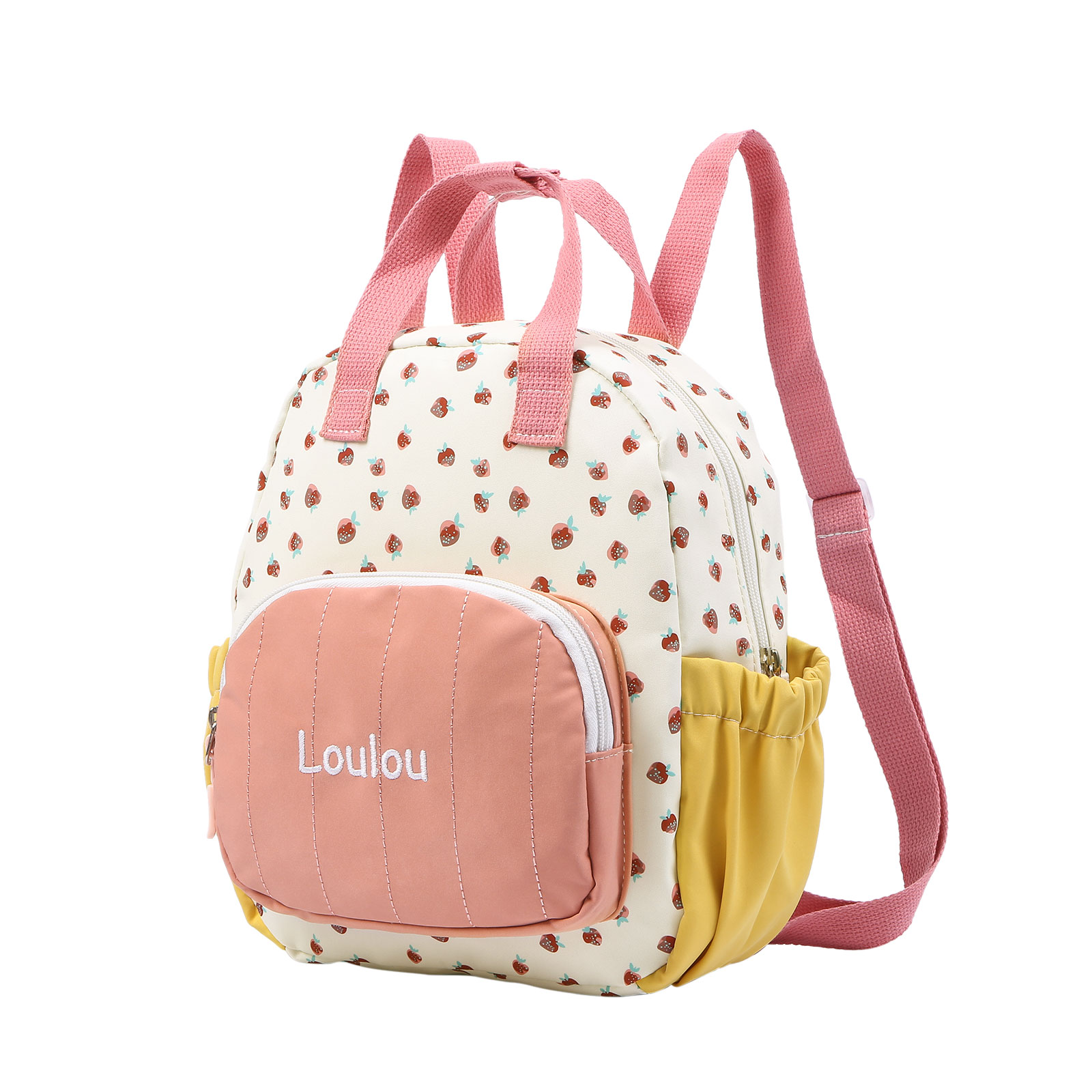 Personalised Kids' Backpack Embroidered with 1 Name Strawberry Print Practical and Heartfelt Gift for Girls | Jessemade