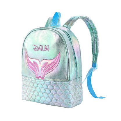 Personalised Embroidery Name Girls Mermaid Backpack Holographic Quilted Pattern Fish Tail Decor Classic Backpack Gift for Kids | Jessemade