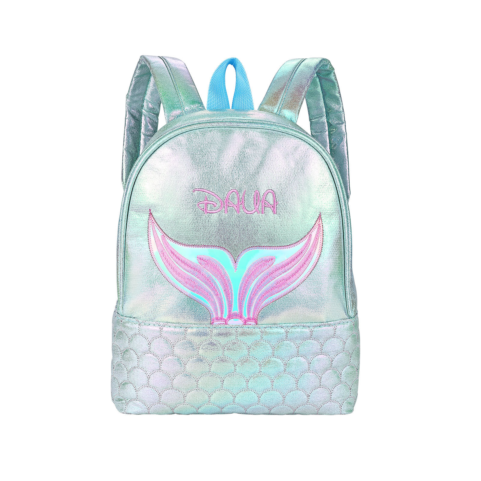 Personalised Embroidery Name Girls Mermaid Backpack Holographic Quilted Pattern Fish Tail Decor Classic Backpack Gift for Kids | Jessemade
