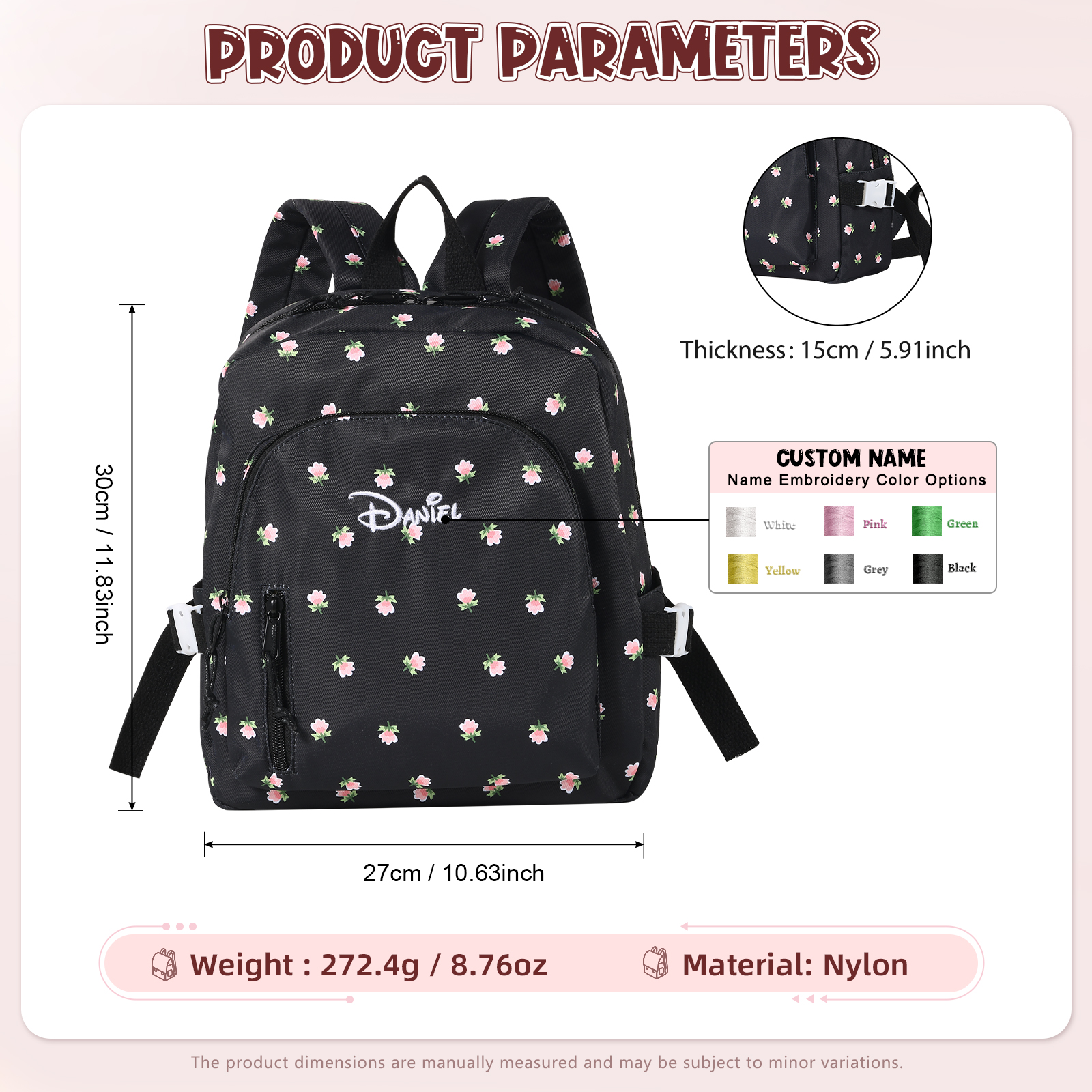 Personalised Kids School Bag with Name & Flowers – Back to School Gift | Jessemade