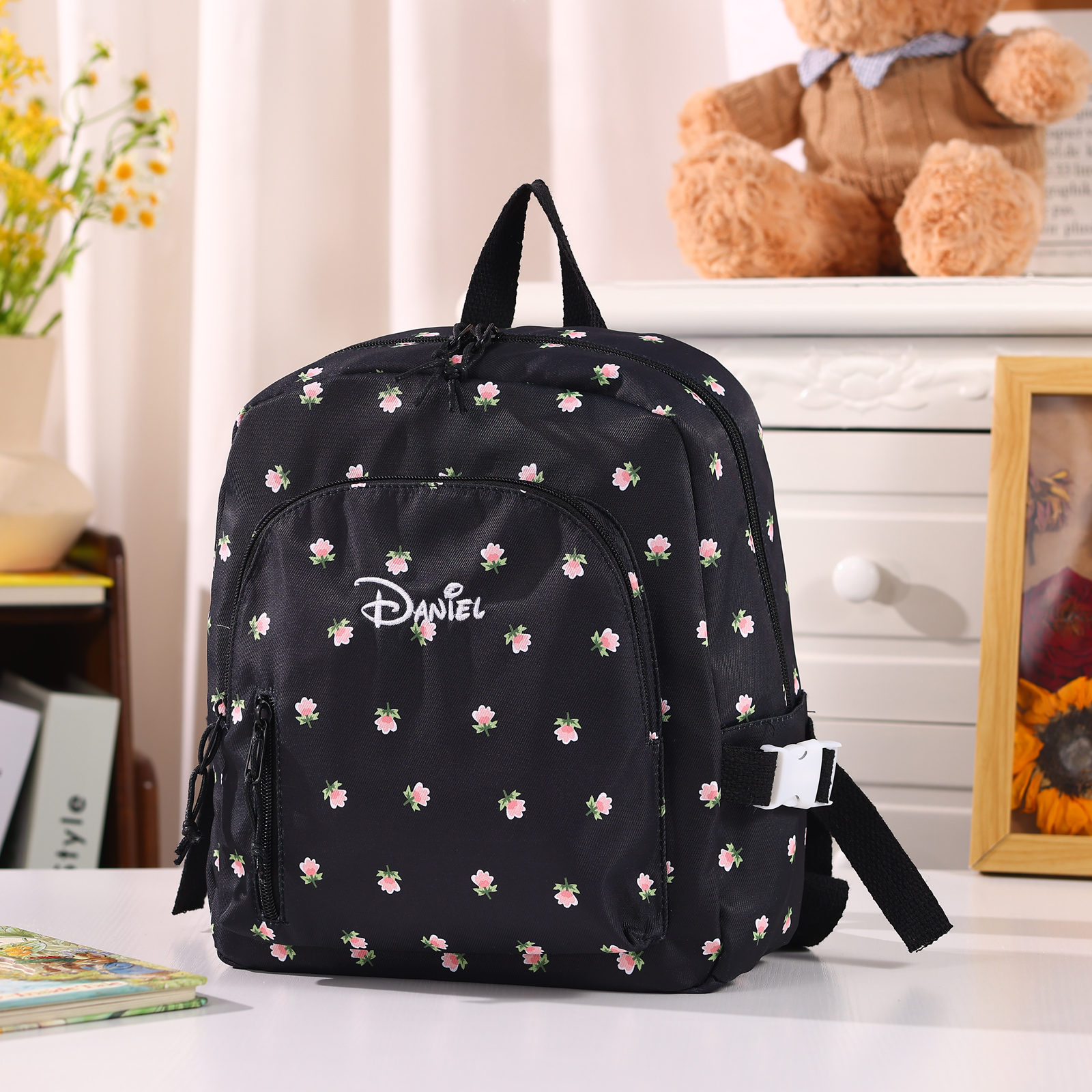 Personalised Kids School Bag with Name & Flowers – Back to School Gift | Jessemade