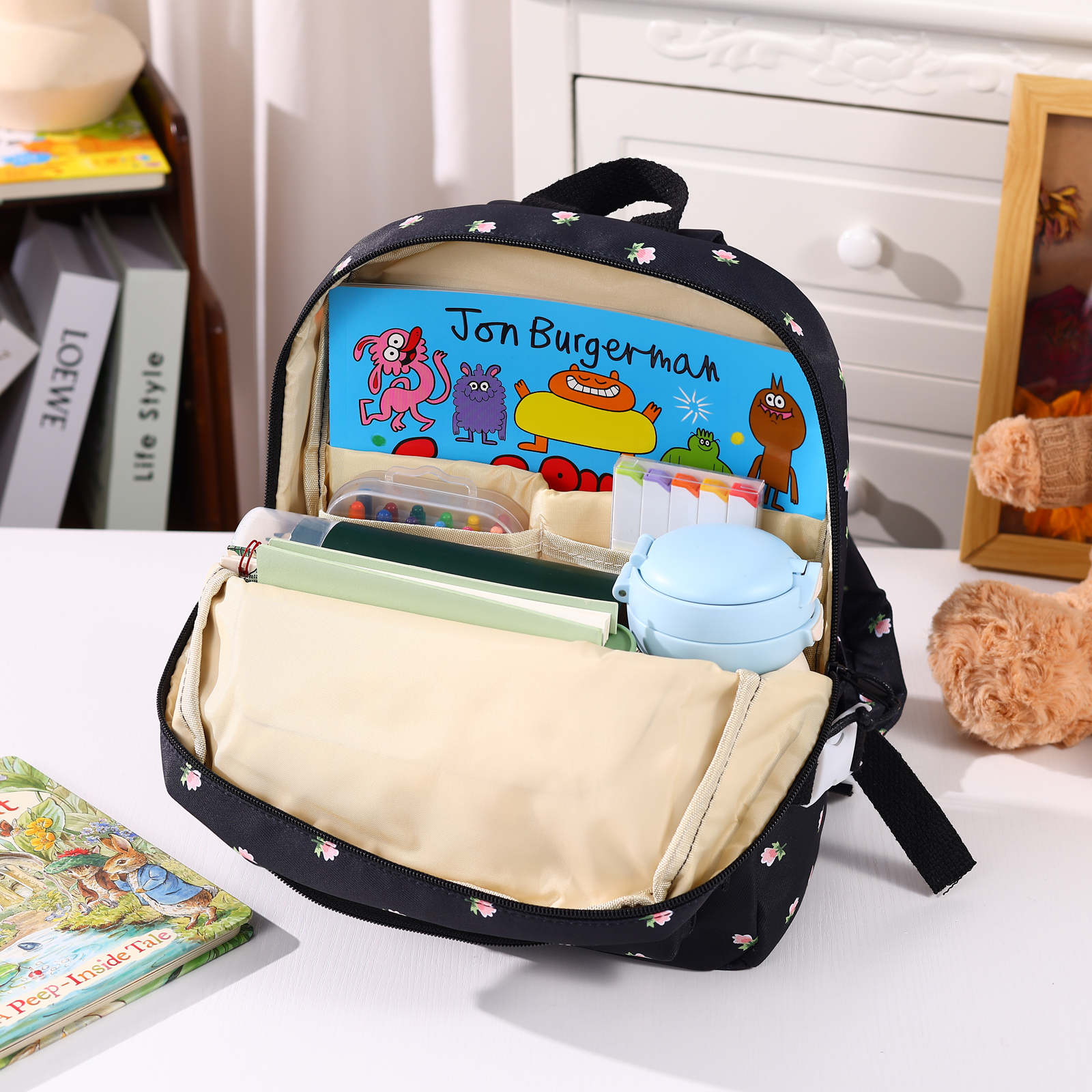 Personalised Kids School Bag with Name & Flowers – Back to School Gift | Jessemade