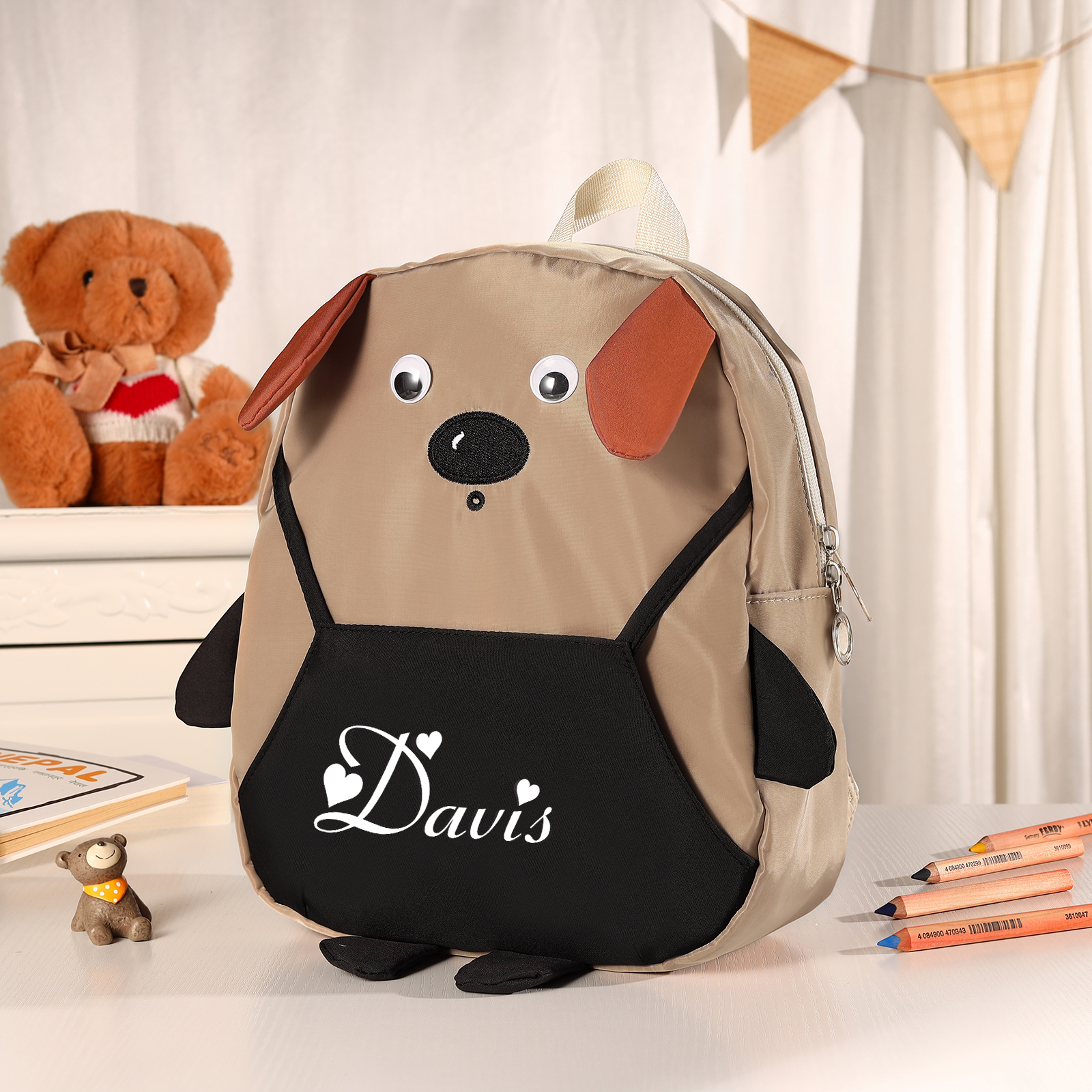 Personalised Kids Dog Backpack with Custom Name – Back to School Gift