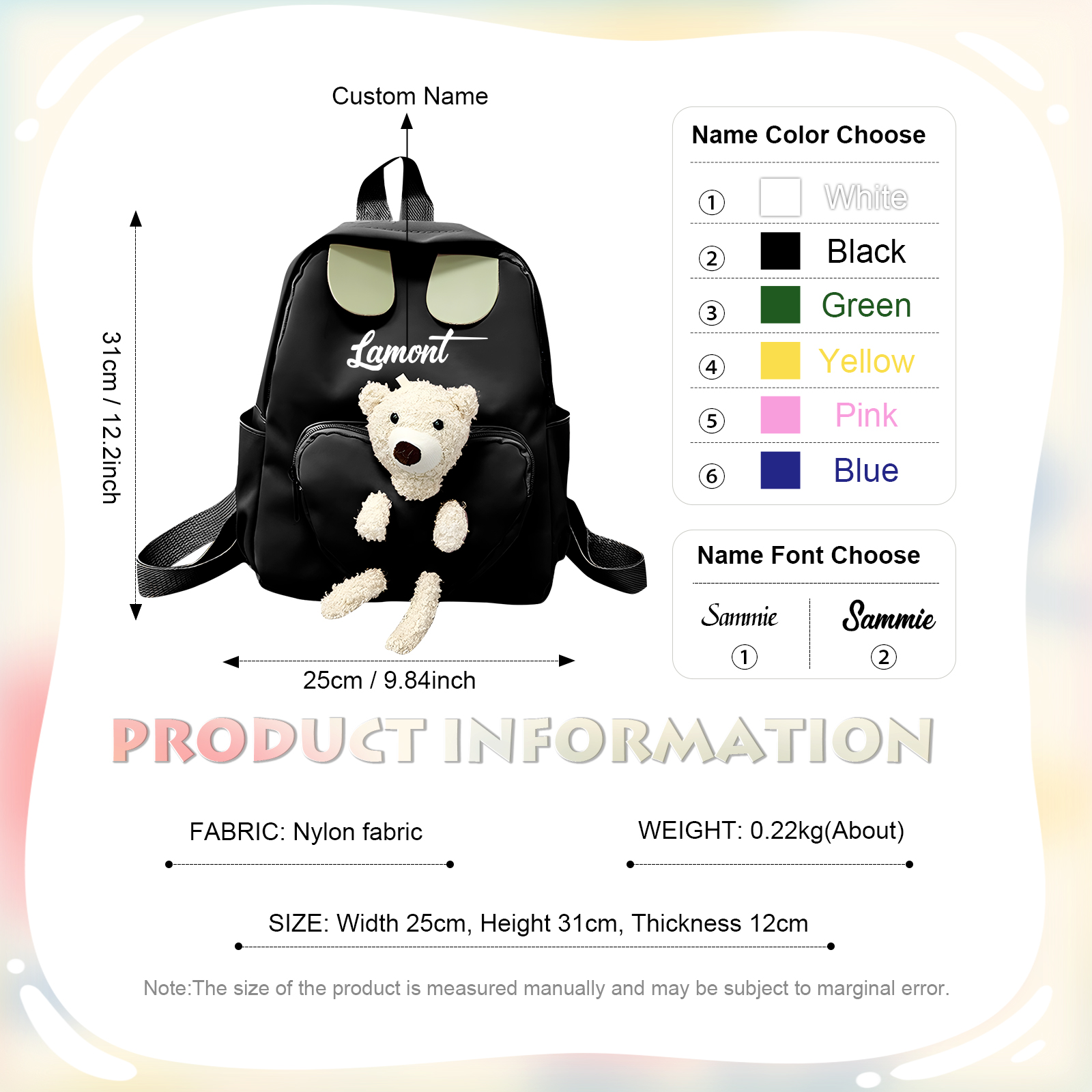 Personalised Teddy Bear School Bag with Custom Name - Back to School Gift | Jessemade