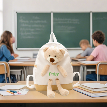 Personalised Teddy Bear Children's Backpack – Custom Name Rucksack, Cute Plush School Bag for Kids (Multiple Colours) – Back to School Gift | Jessemade