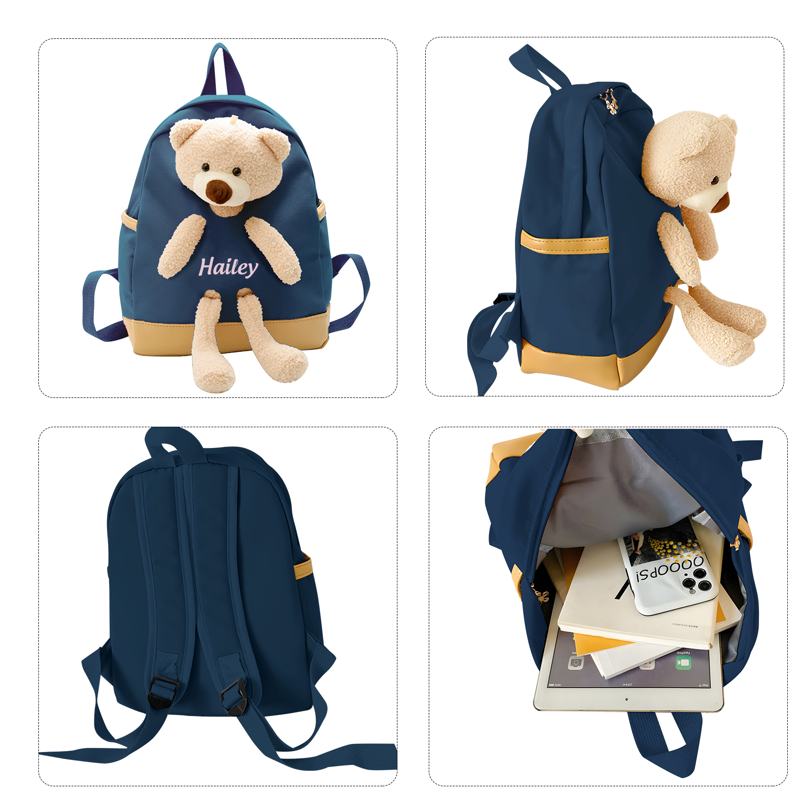 Personalised Teddy Bear Children's Backpack – Custom Name Rucksack, Cute Plush School Bag for Kids (Multiple Colours) – Back to School Gift | Jessemade