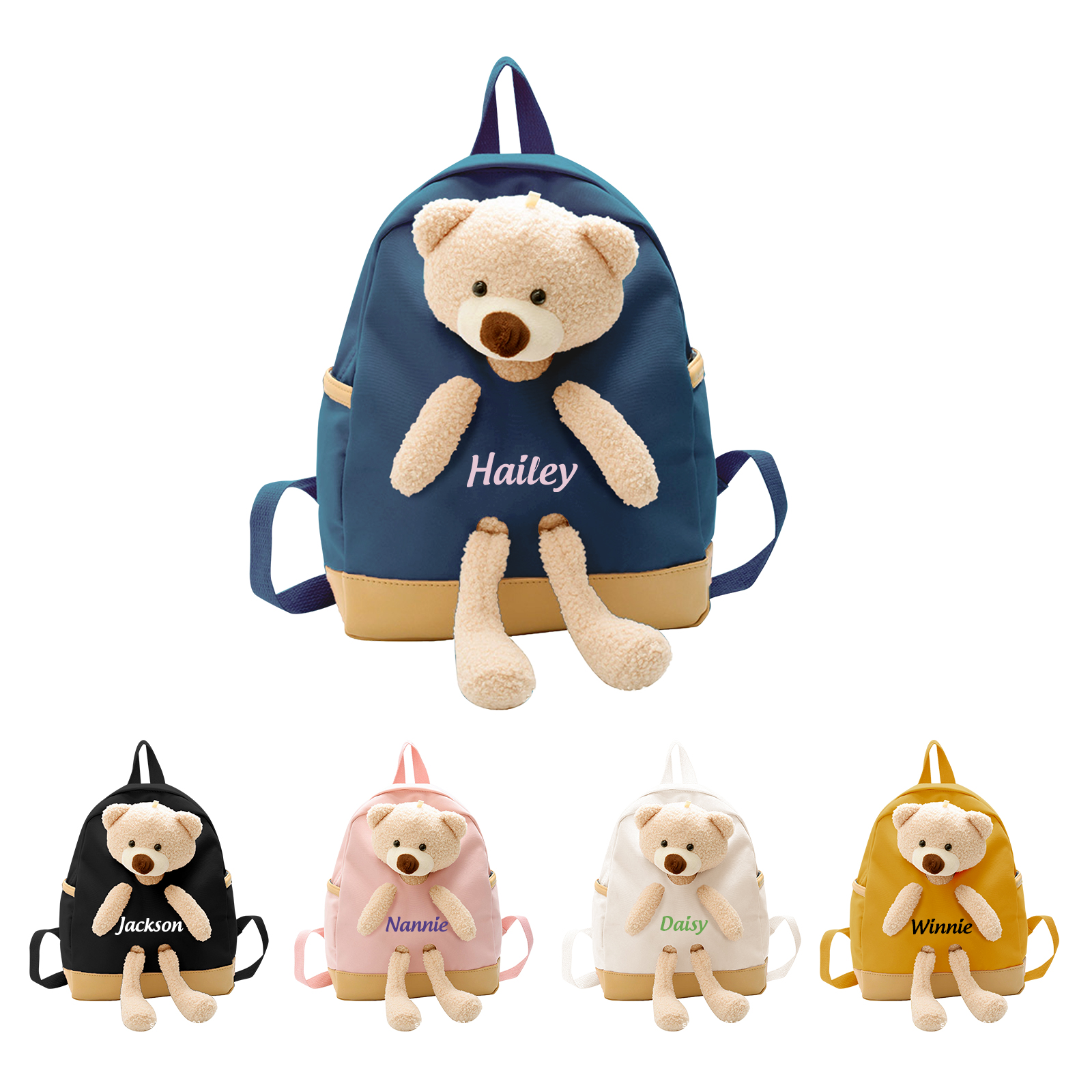 Personalised Teddy Bear Children's Backpack – Custom Name Rucksack, Cute Plush School Bag for Kids (Multiple Colours) – Back to School Gift | Jessemade