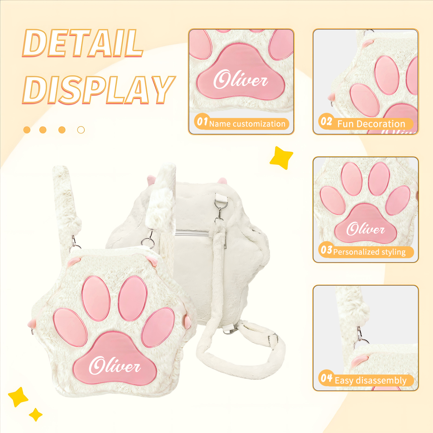 Personalised Paw Print Kids Backpack – Custom Name Plush Rucksack, Adorable Animal Paw Bag (6 Colours Available) – Back to School Gift | Jessemade