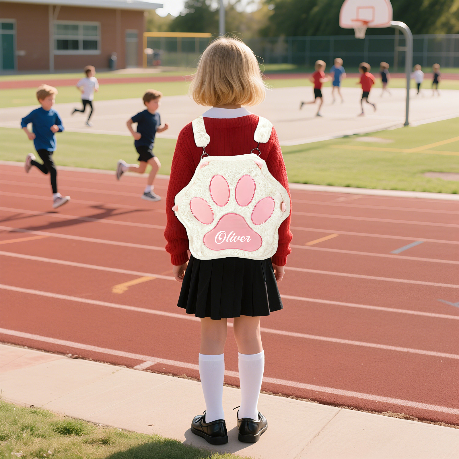 Personalised Paw Print Kids Backpack – Custom Name Plush Rucksack, Adorable Animal Paw Bag (6 Colours Available) – Back to School Gift | Jessemade