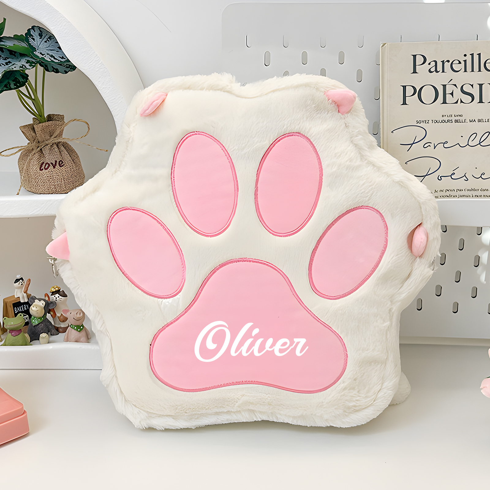Personalised Paw Print Kids Backpack – Custom Name Plush Rucksack, Adorable Animal Paw Bag (6 Colours Available) – Back to School Gift | Jessemade