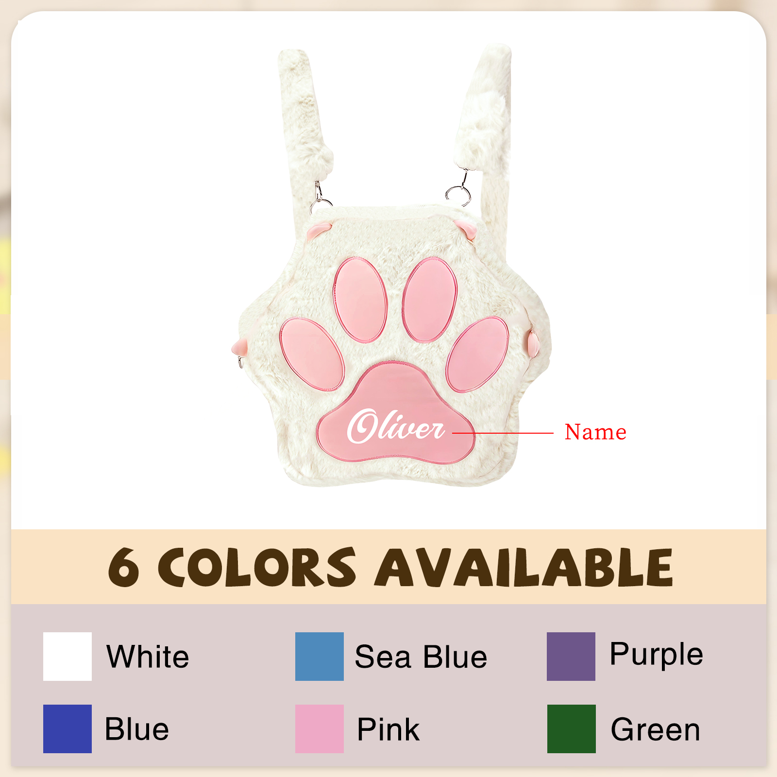 Personalised Paw Print Kids Backpack – Custom Name Plush Rucksack, Adorable Animal Paw Bag (6 Colours Available) – Back to School Gift | Jessemade