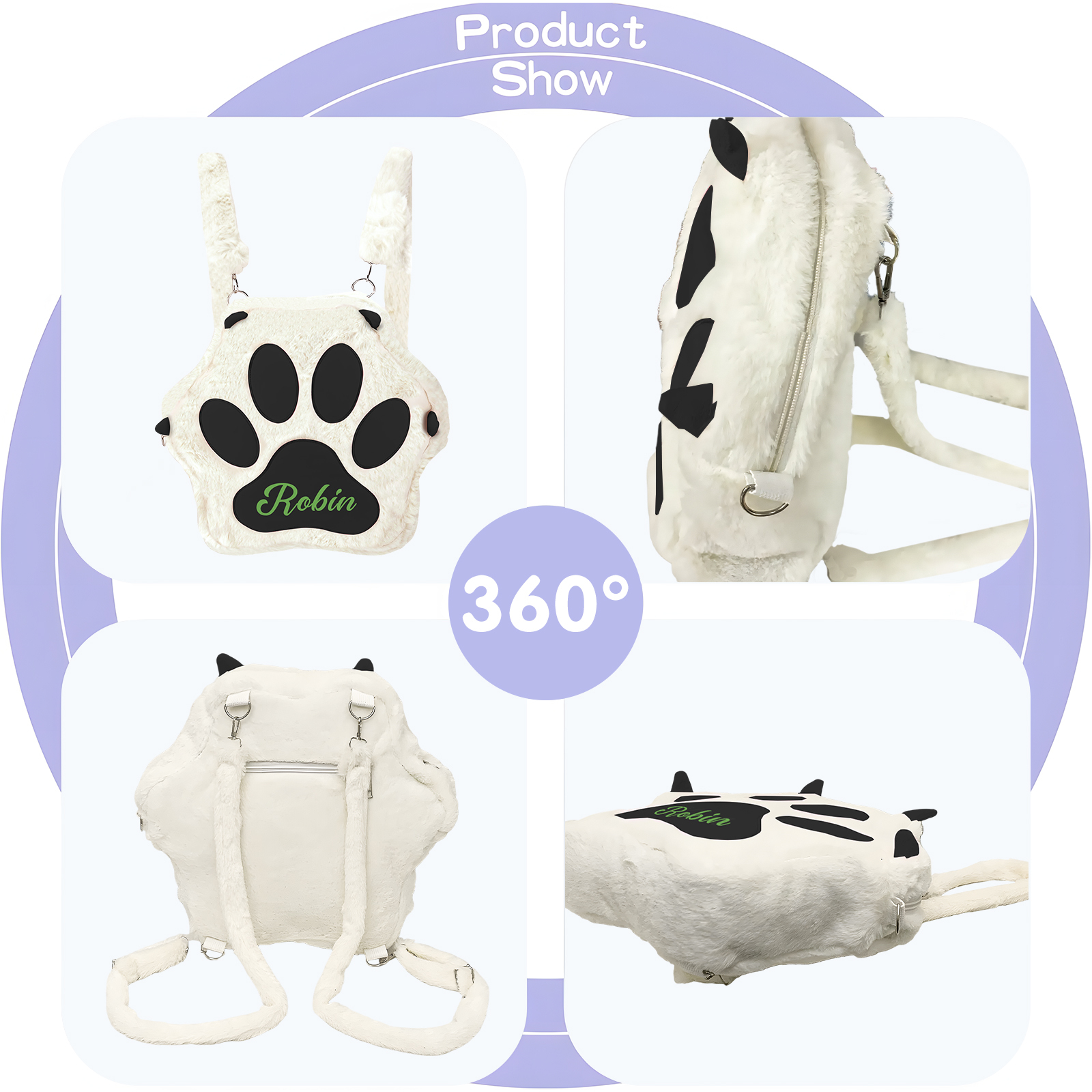 Personalised Paw Print Kids Backpack – Custom Name Plush Rucksack, Adorable Animal Paw Bag (6 Colours Available) – Back to School Gift | Jessemade