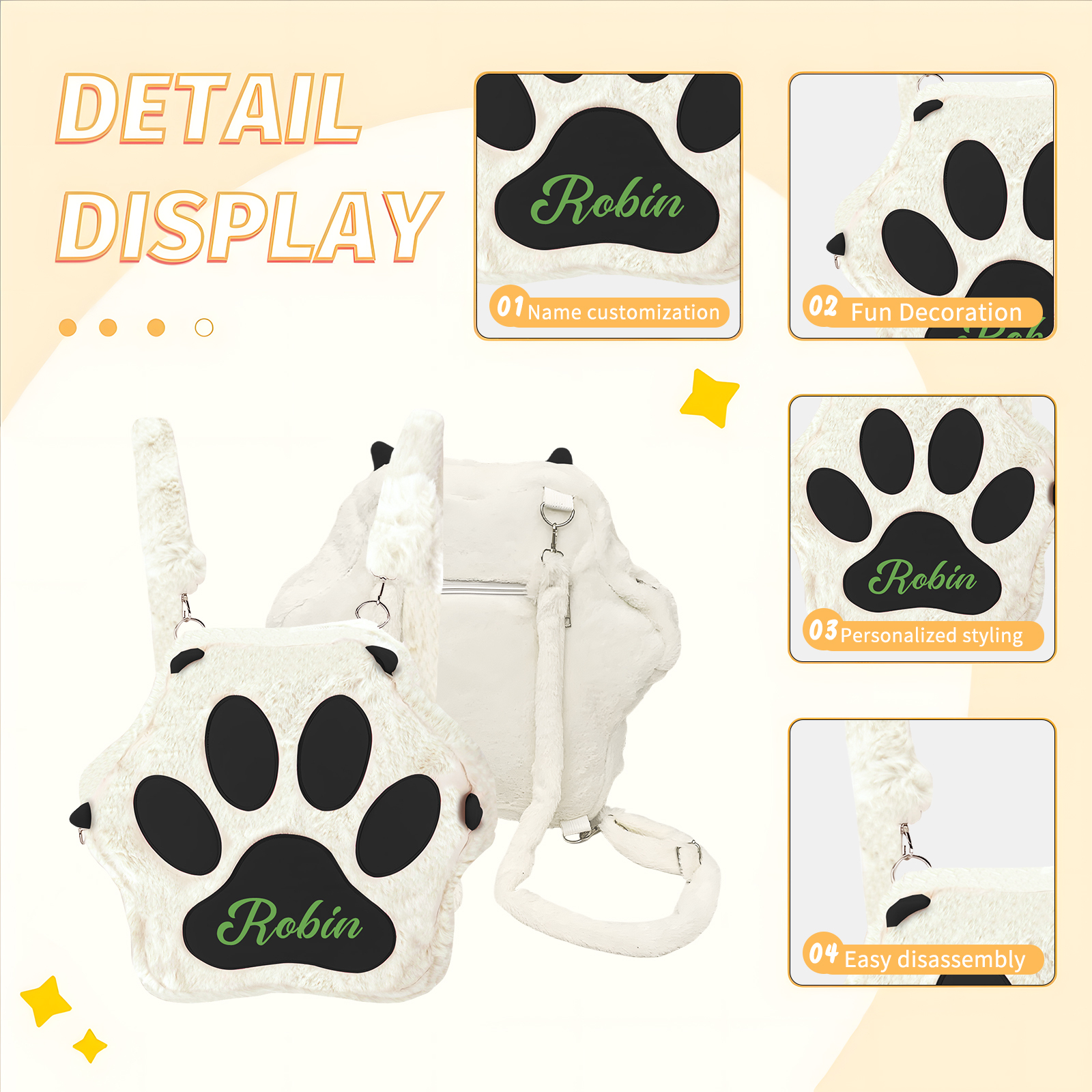 Personalised Paw Print Kids Backpack – Custom Name Plush Rucksack, Adorable Animal Paw Bag (6 Colours Available) – Back to School Gift | Jessemade