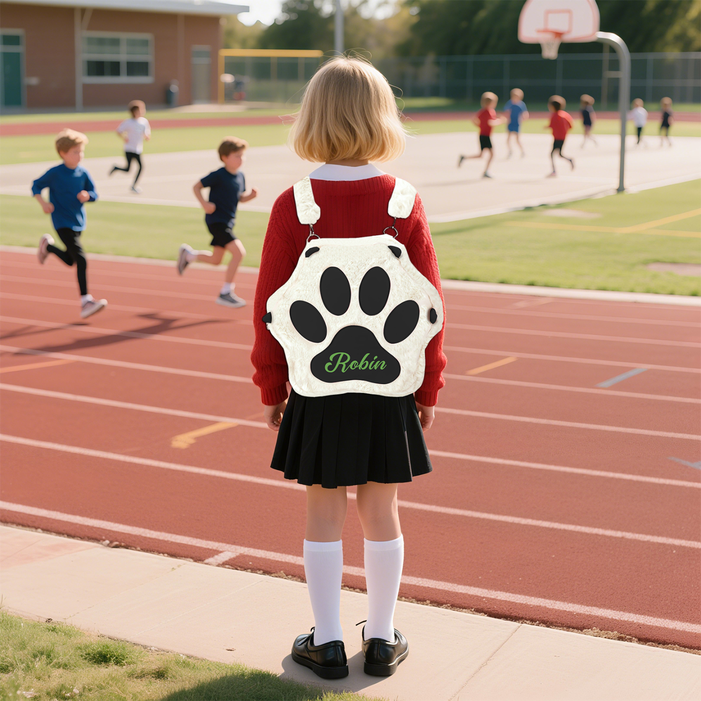 Personalised Paw Print Kids Backpack – Custom Name Plush Rucksack, Adorable Animal Paw Bag (6 Colours Available) – Back to School Gift | Jessemade