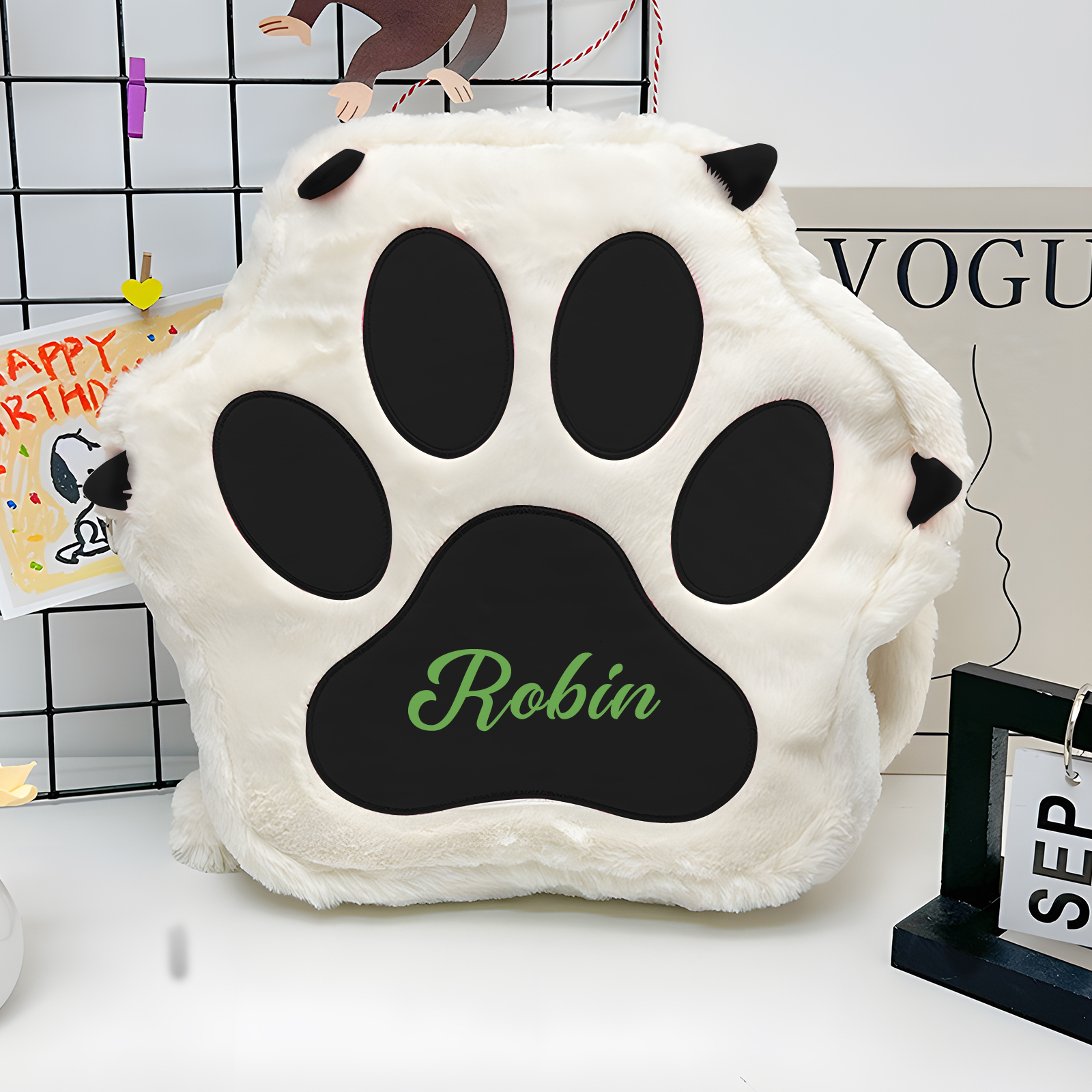 Personalised Paw Print Kids Backpack – Custom Name Plush Rucksack, Adorable Animal Paw Bag (6 Colours Available) – Back to School Gift | Jessemade