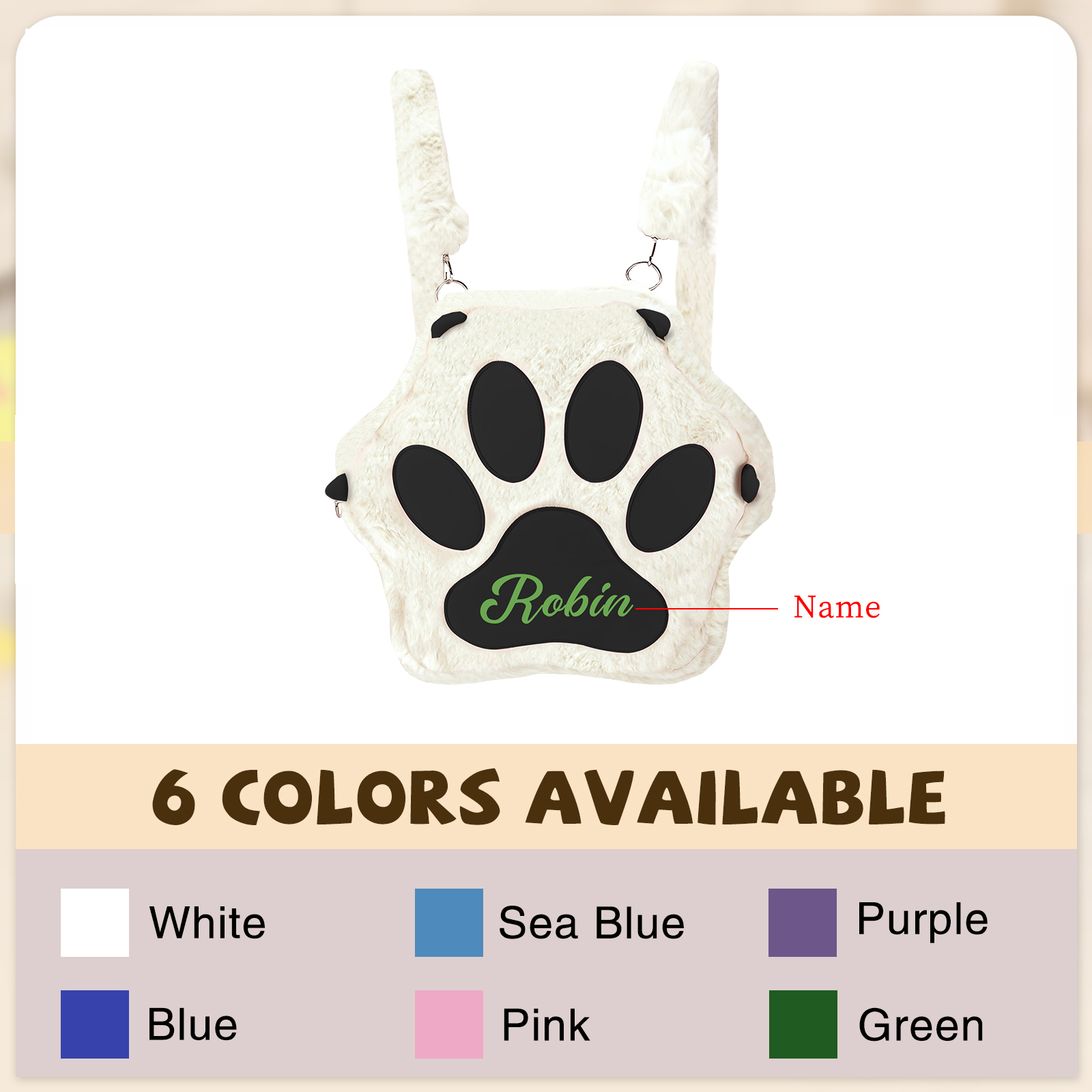 Personalised Paw Print Kids Backpack – Custom Name Plush Rucksack, Adorable Animal Paw Bag (6 Colours Available) – Back to School Gift | Jessemade