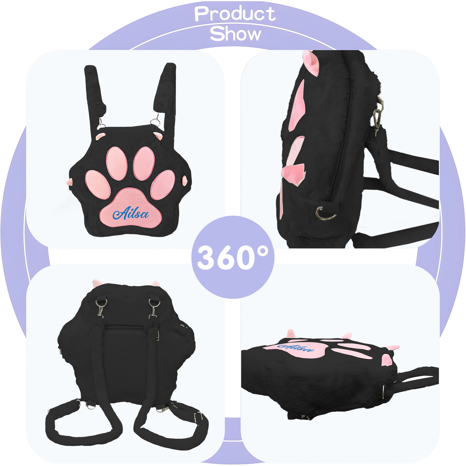 Personalised Paw Print Kids Backpack – Custom Name Plush Rucksack, Adorable Animal Paw Bag (6 Colours Available) – Back to School Gift | Jessemade