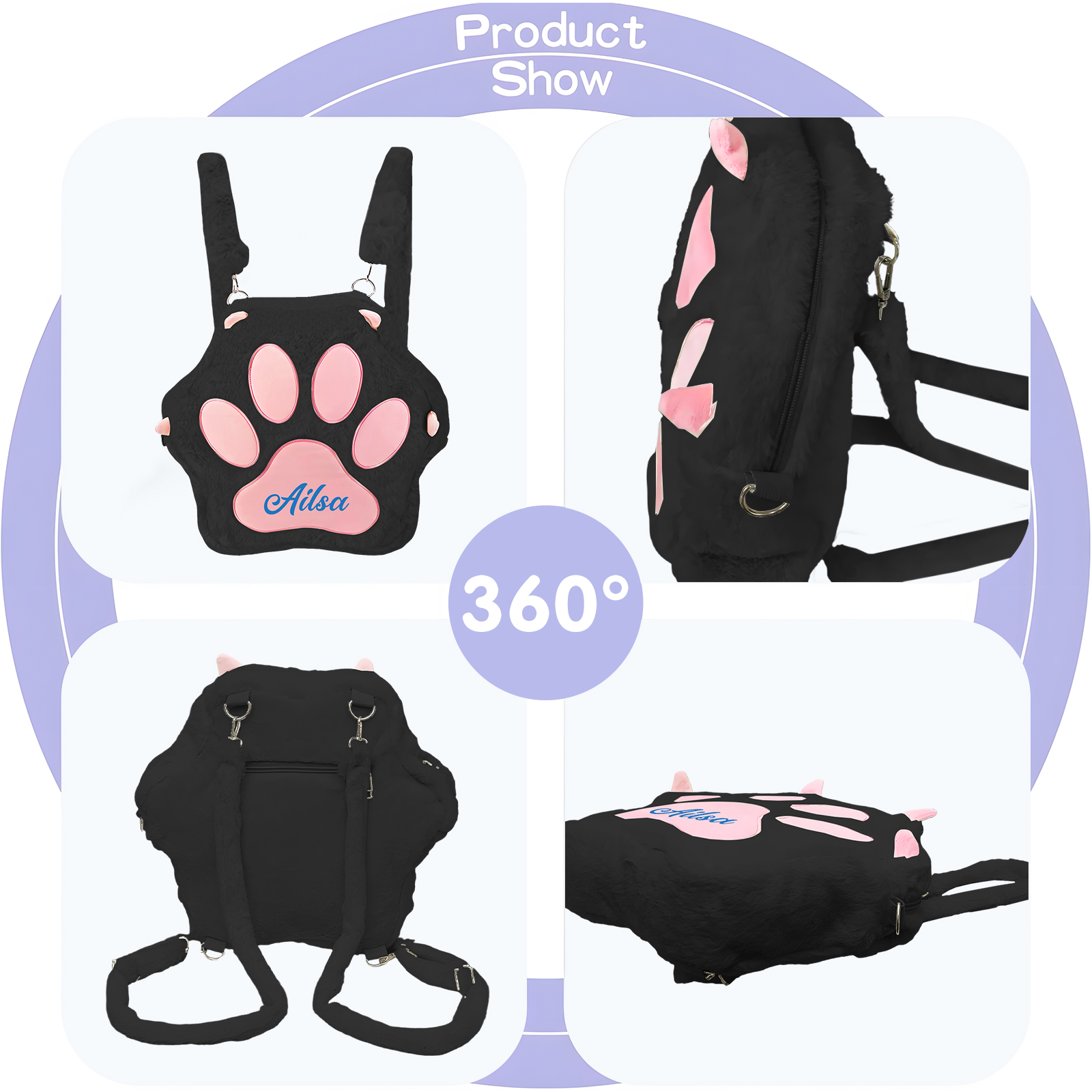 Personalised Paw Print Kids Backpack – Custom Name Plush Rucksack, Adorable Animal Paw Bag (6 Colours Available) – Back to School Gift | Jessemade