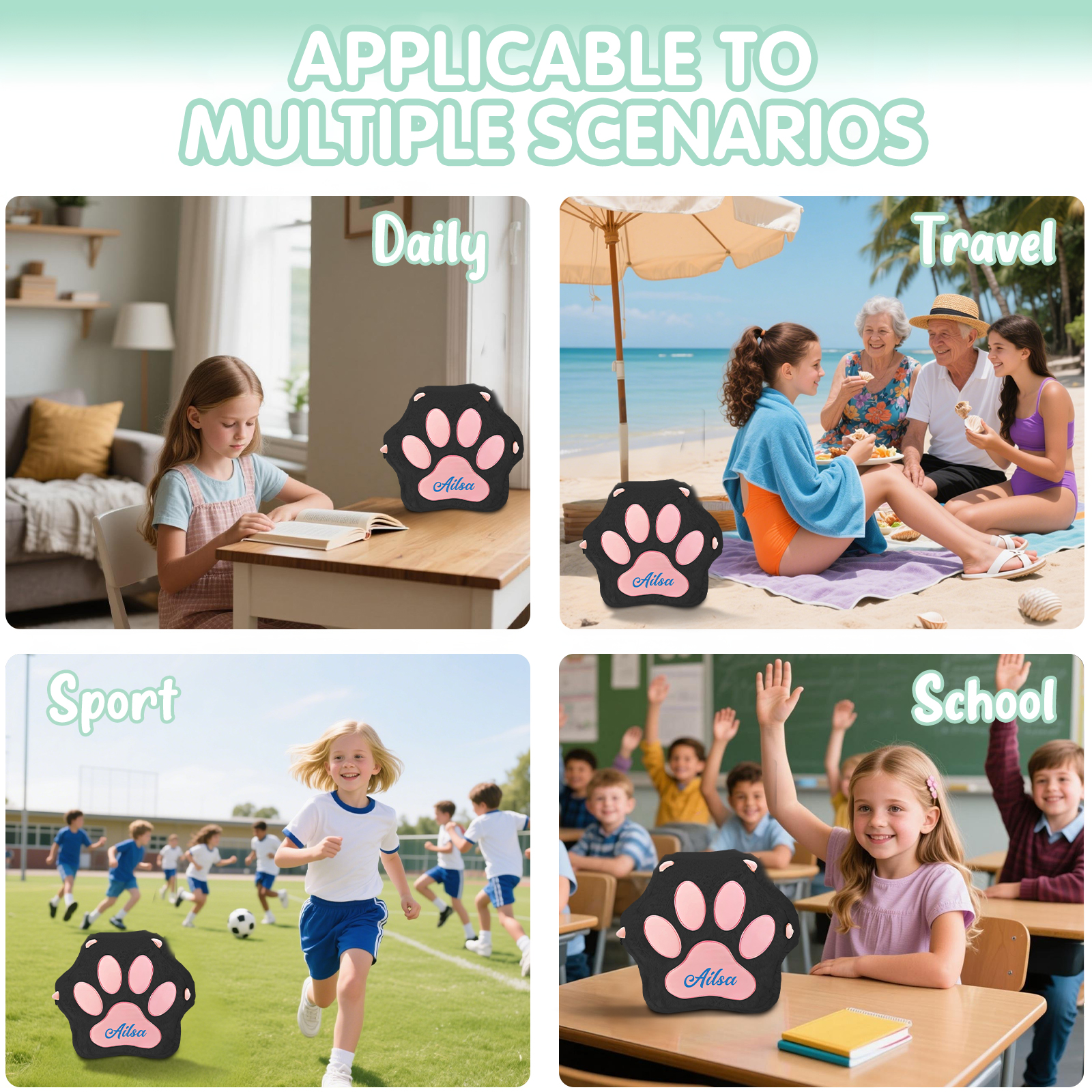 Personalised Paw Print Kids Backpack – Custom Name Plush Rucksack, Adorable Animal Paw Bag (6 Colours Available) – Back to School Gift | Jessemade