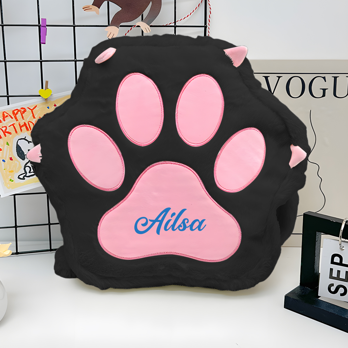 Personalised Paw Print Kids Backpack – Custom Name Plush Rucksack, Adorable Animal Paw Bag (6 Colours Available) – Back to School Gift | Jessemade
