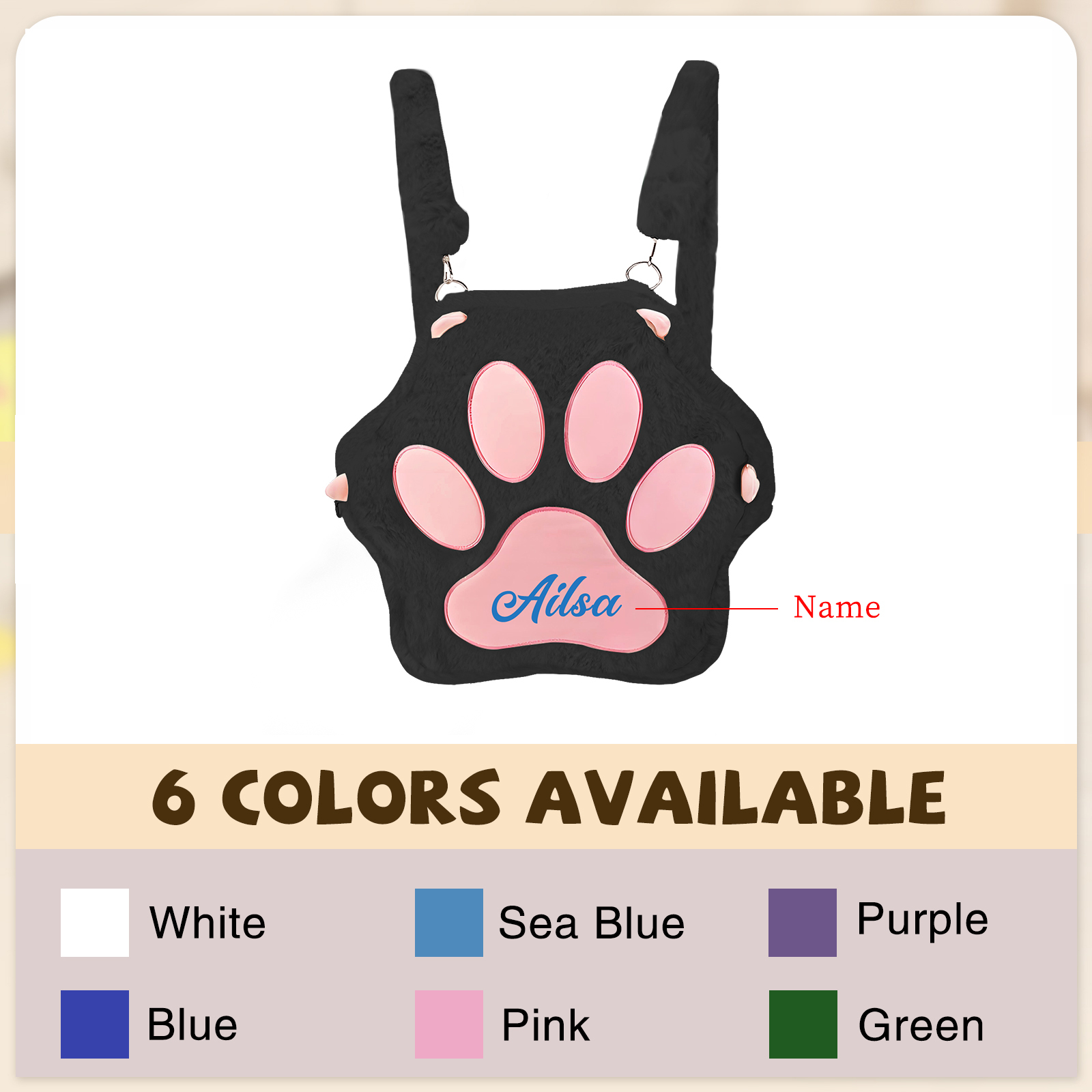 Personalised Paw Print Kids Backpack – Custom Name Plush Rucksack, Adorable Animal Paw Bag (6 Colours Available) – Back to School Gift | Jessemade