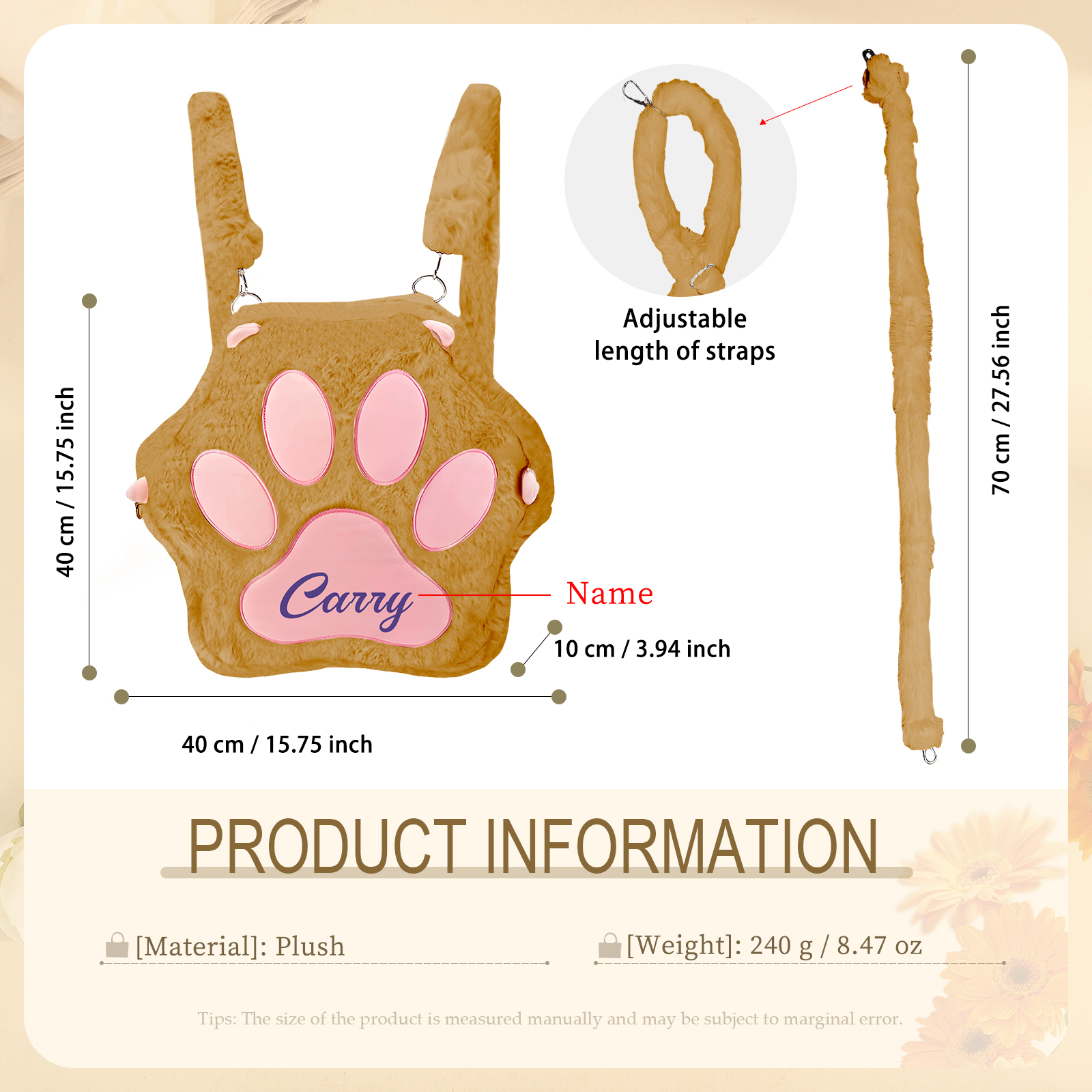 Personalised Paw Print Kids Backpack – Custom Name Plush Rucksack, Adorable Animal Paw Bag (6 Colours Available) – Back to School Gift | Jessemade