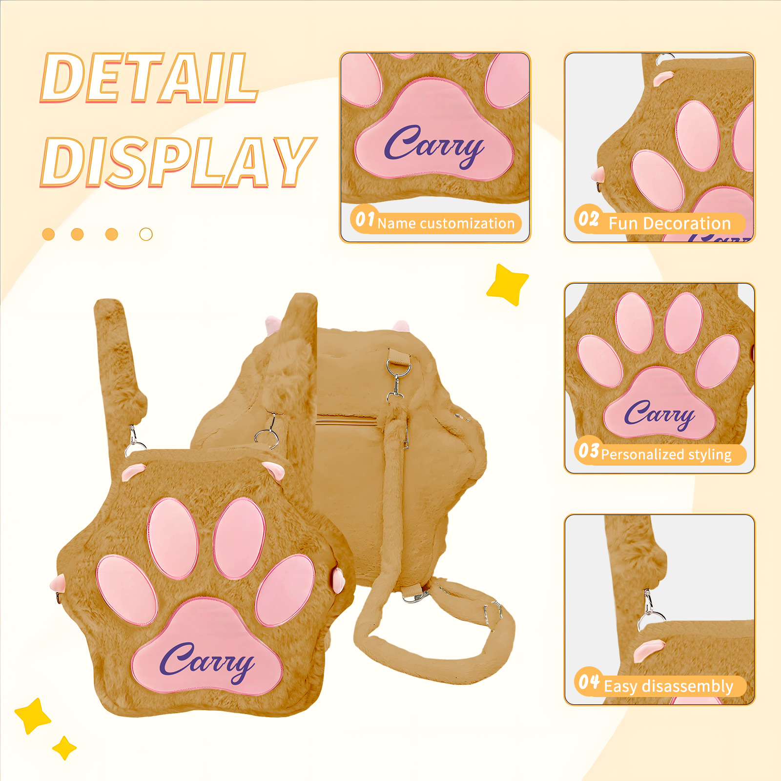 Personalised Paw Print Kids Backpack – Custom Name Plush Rucksack, Adorable Animal Paw Bag (6 Colours Available) – Back to School Gift | Jessemade